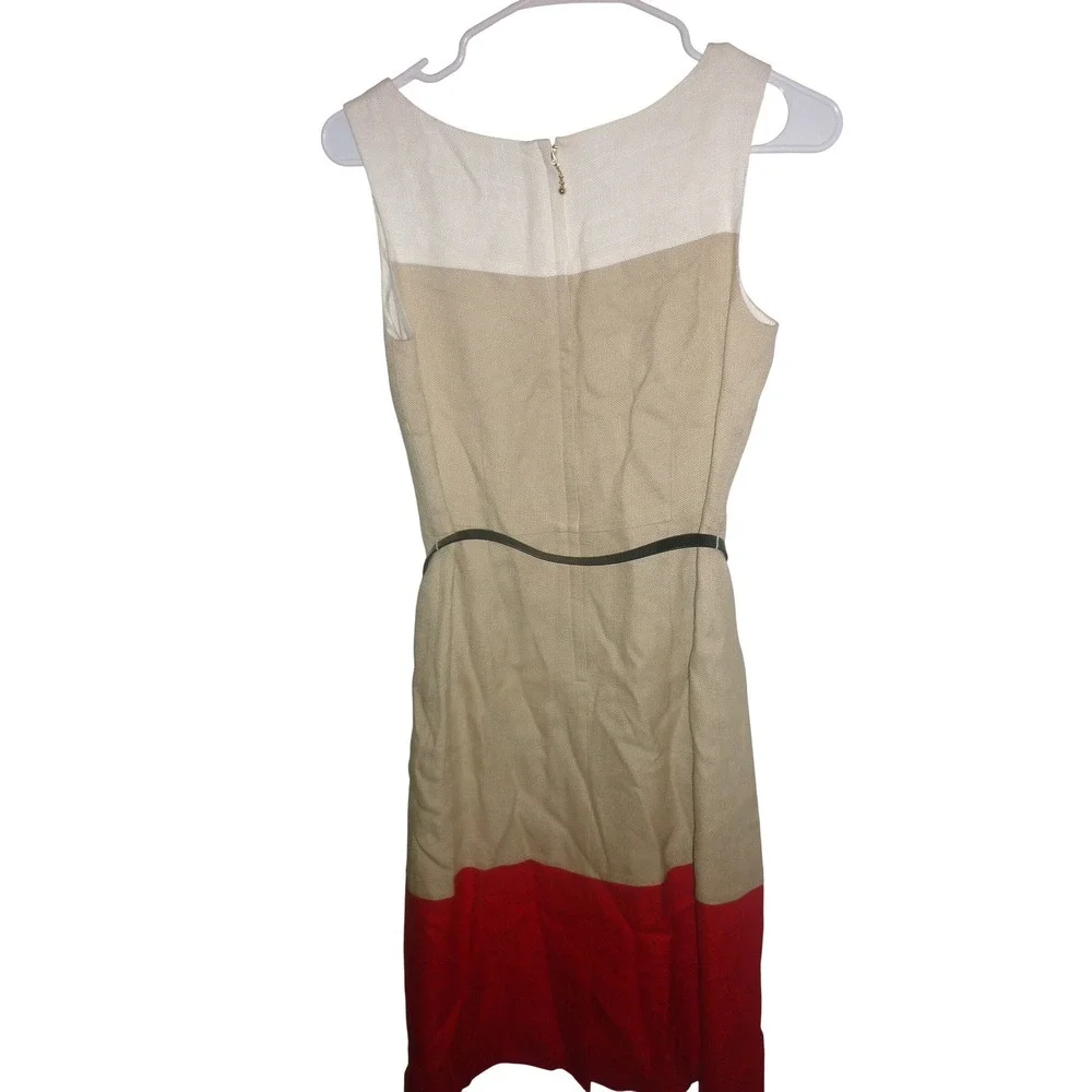 Kate Spade Colorblock Sheath‎ Dress Women 2 Red Tan White Belted